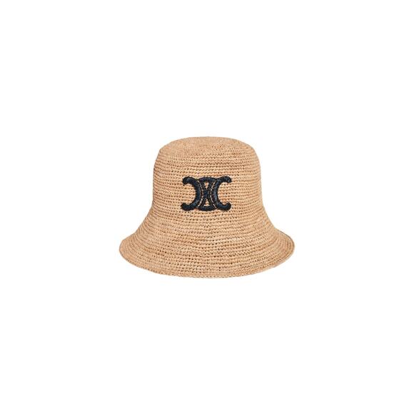 Celine 'Triomphe' Beige Raffia Bucket Hat Size L - Picture 1 of 4